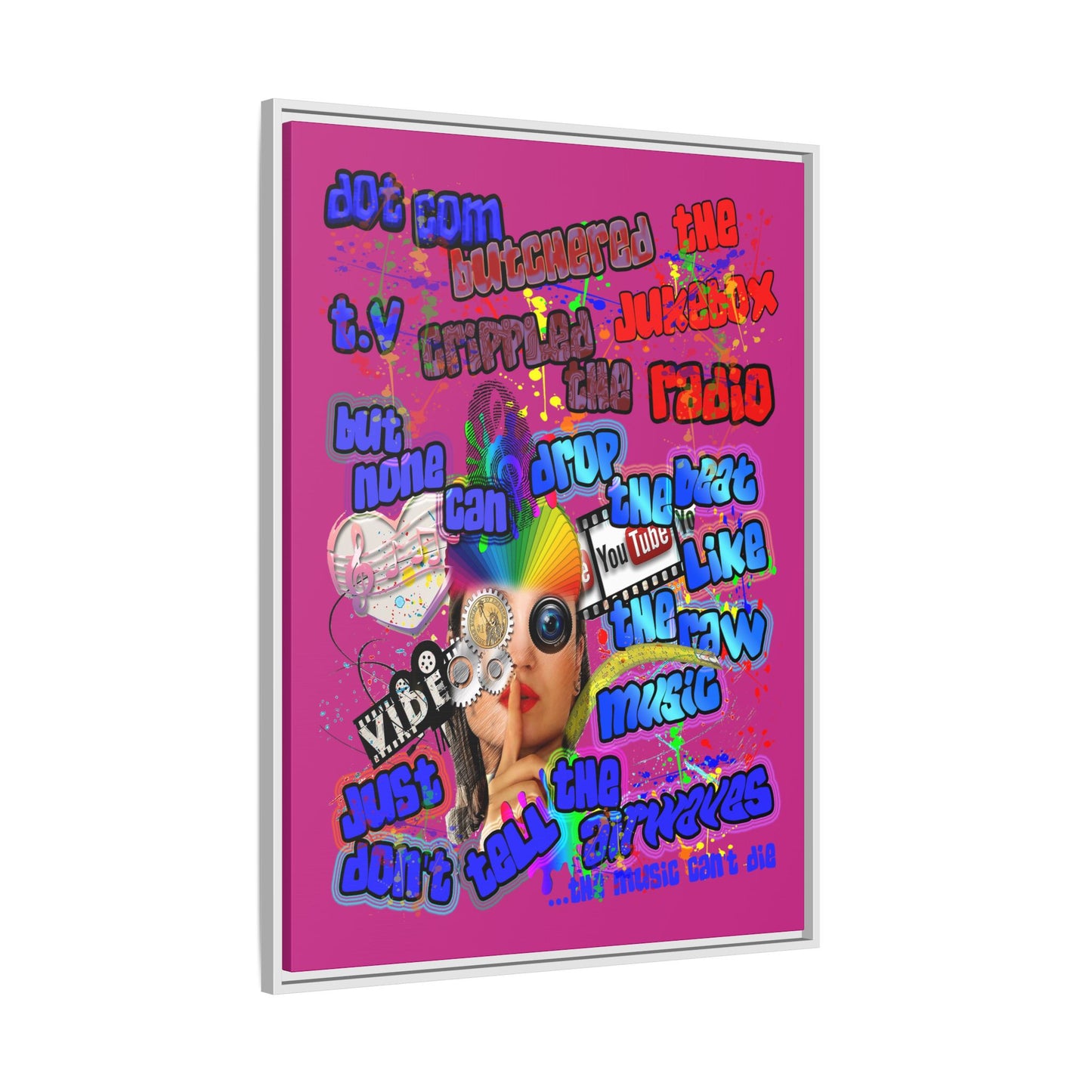 drop the beat - framed canvas art (pink)