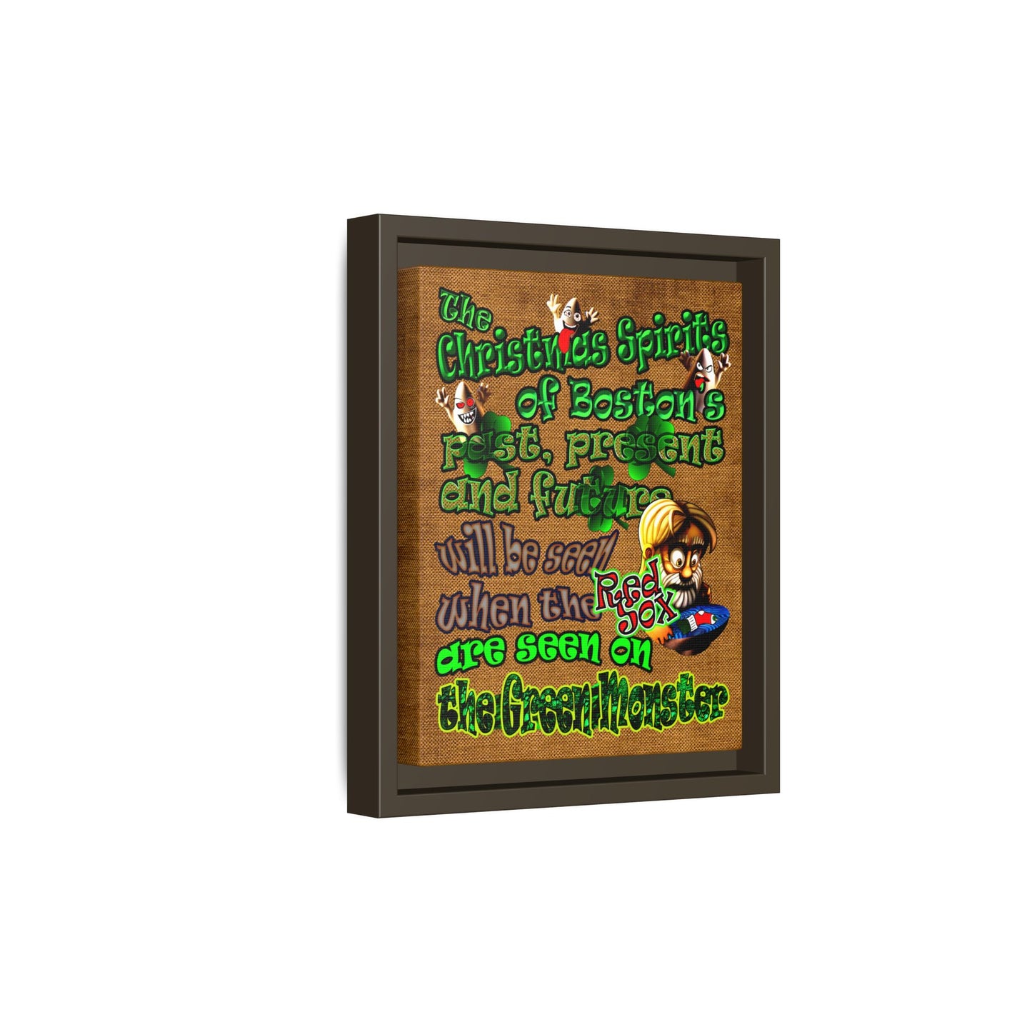 christmas spirits of boston - framed canvas art (brown papyrus)