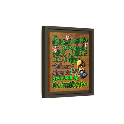 christmas spirits of boston - framed canvas art (brown papyrus)
