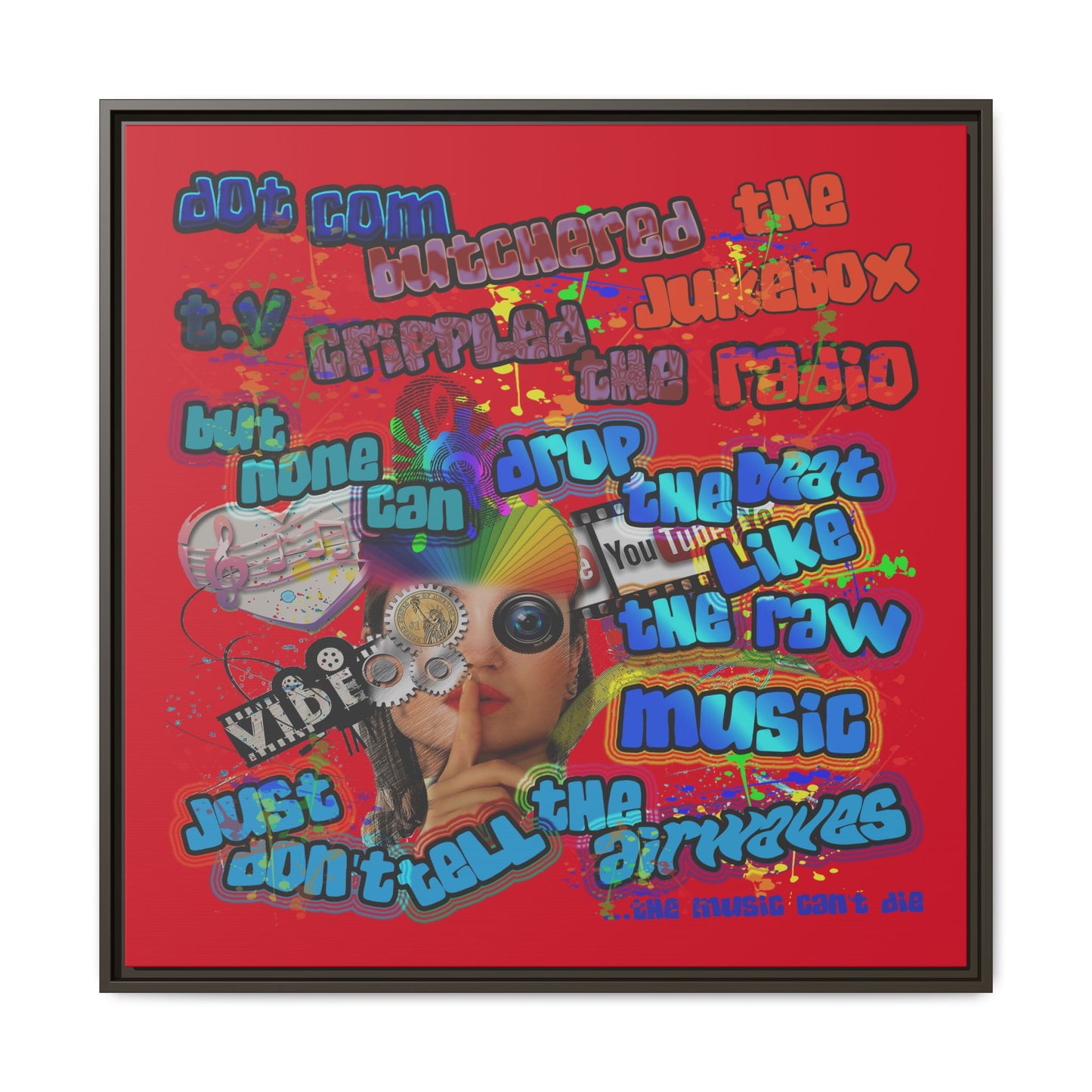 drop the beat - framed canvas art (dark red)