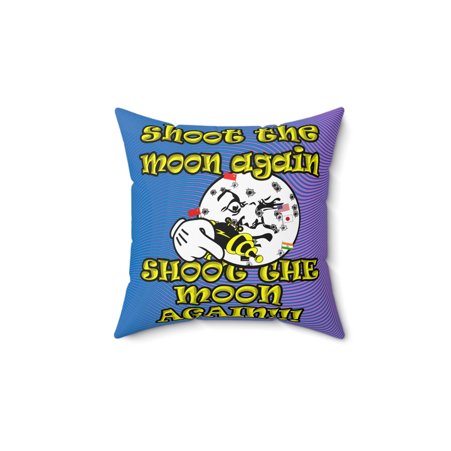 shoot the moon again - Spun Polyester Square Pillow - (light blue-purple wave)