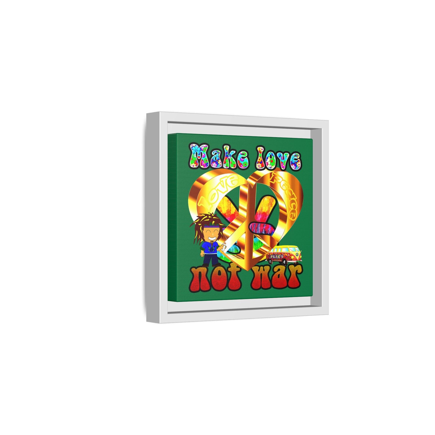love peace - framed canvas art (dark green)