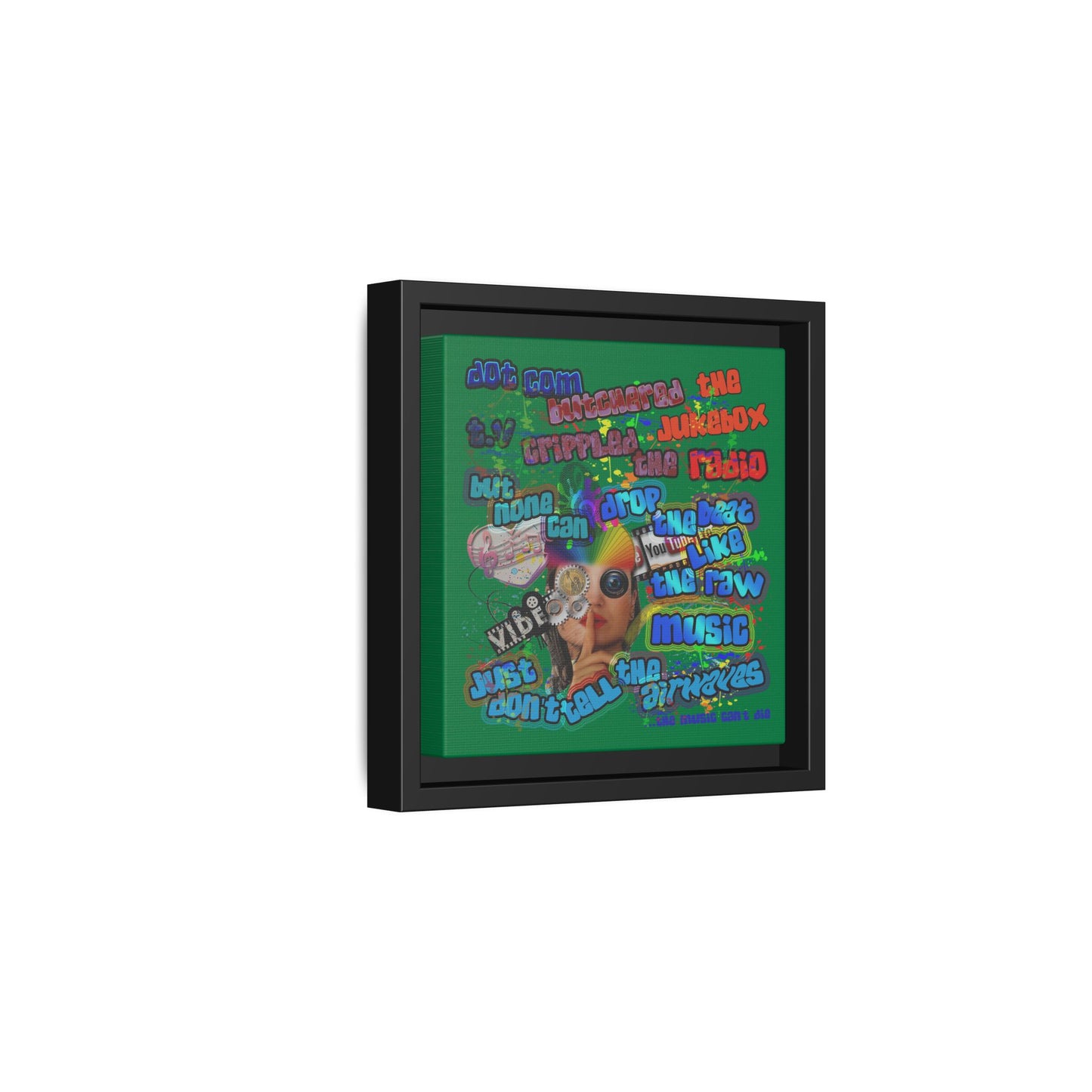 drop the beat - framed canvas art (dark green)