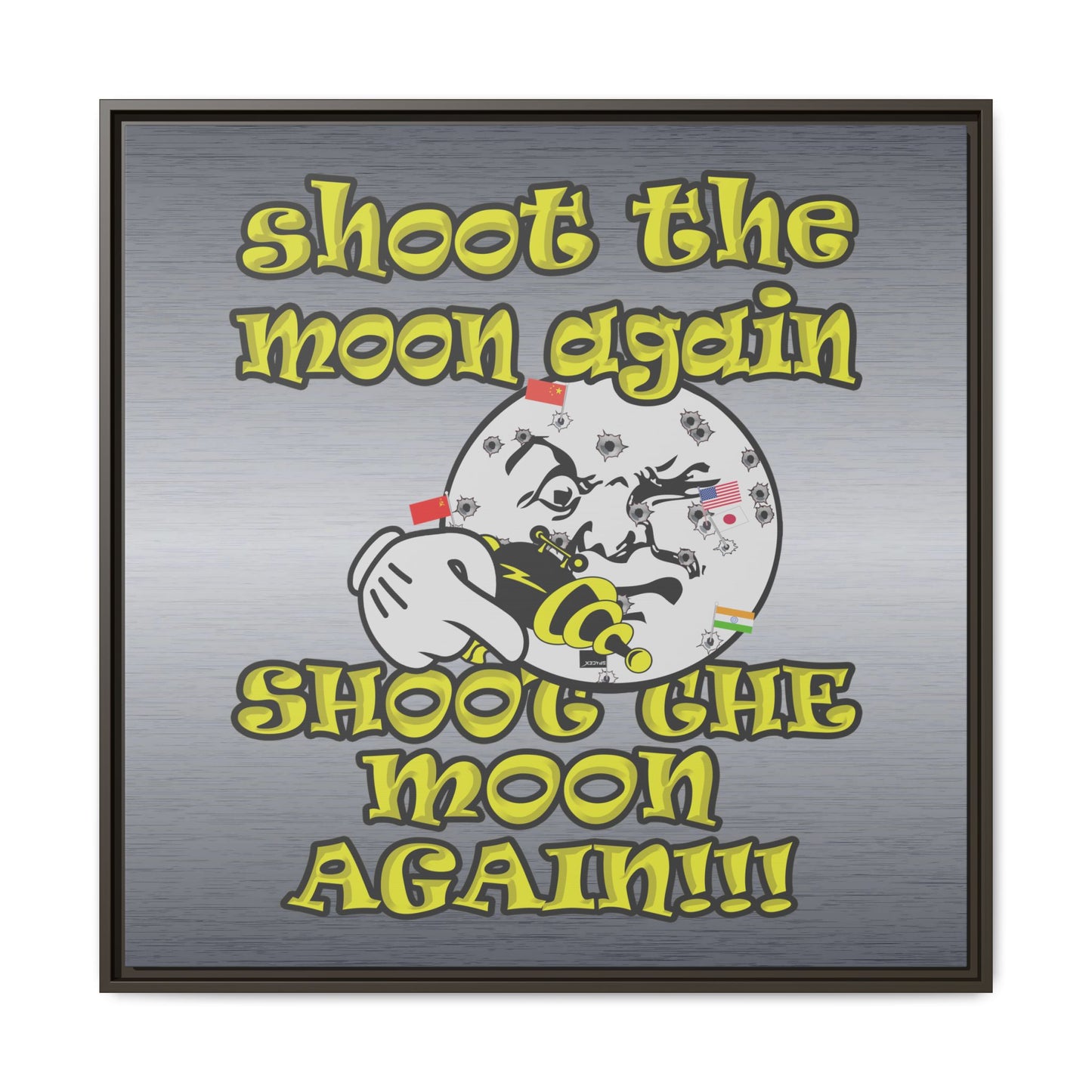 shoot the moon again - framed canvas art (brushed nickel)