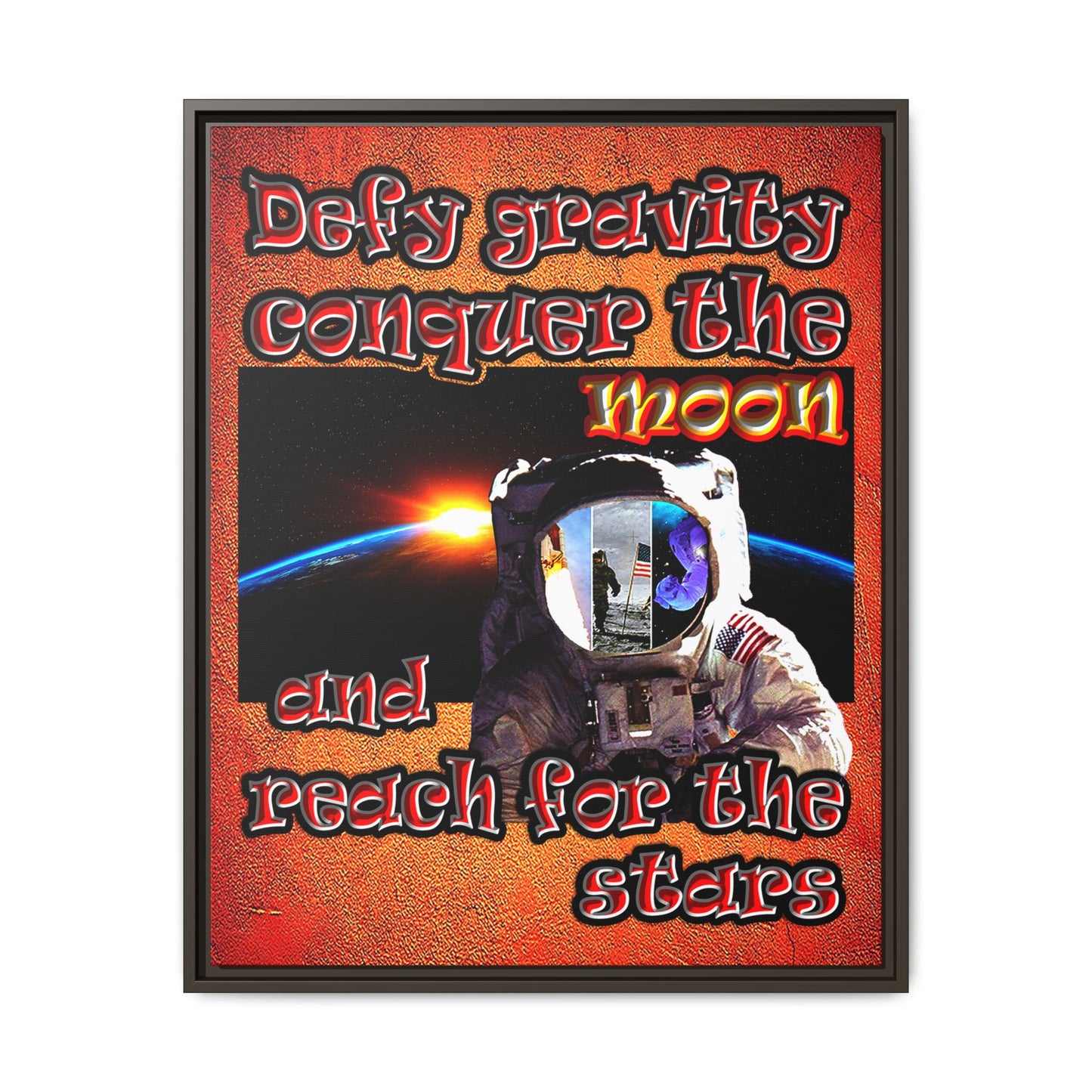 defy conquer reach - framed canvas art (burnt orange)