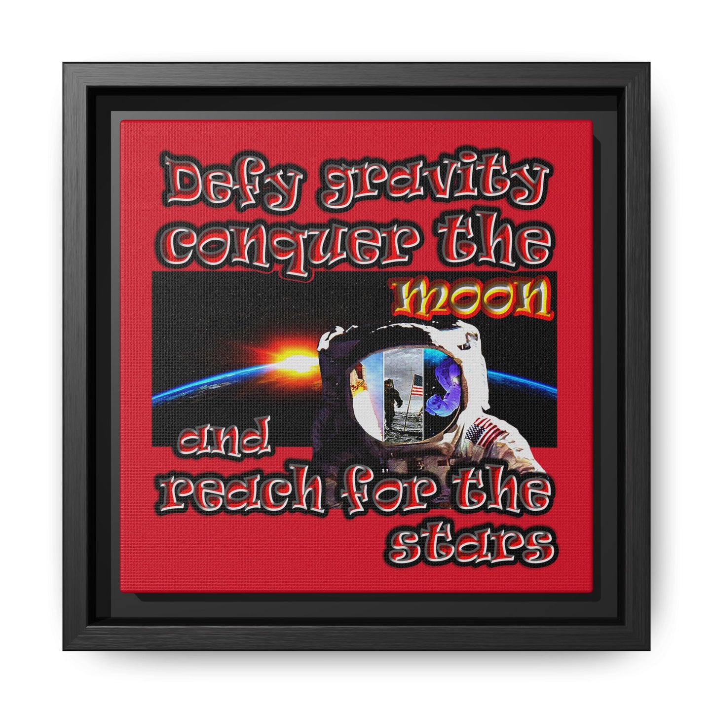 defy conquer reach - framed canvas art (dark red)