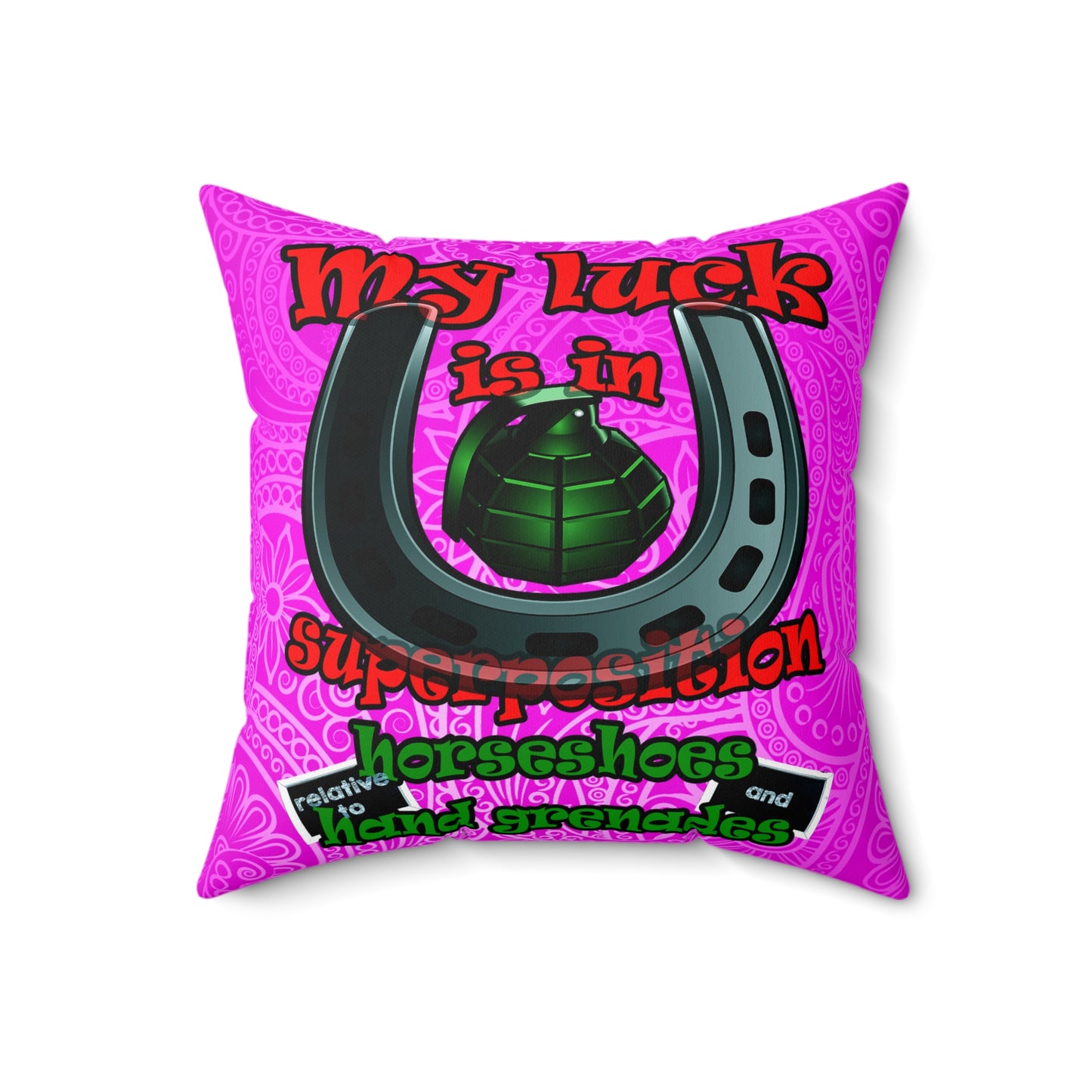my luck - Spun Polyester Square Pillow - (pink swirl)