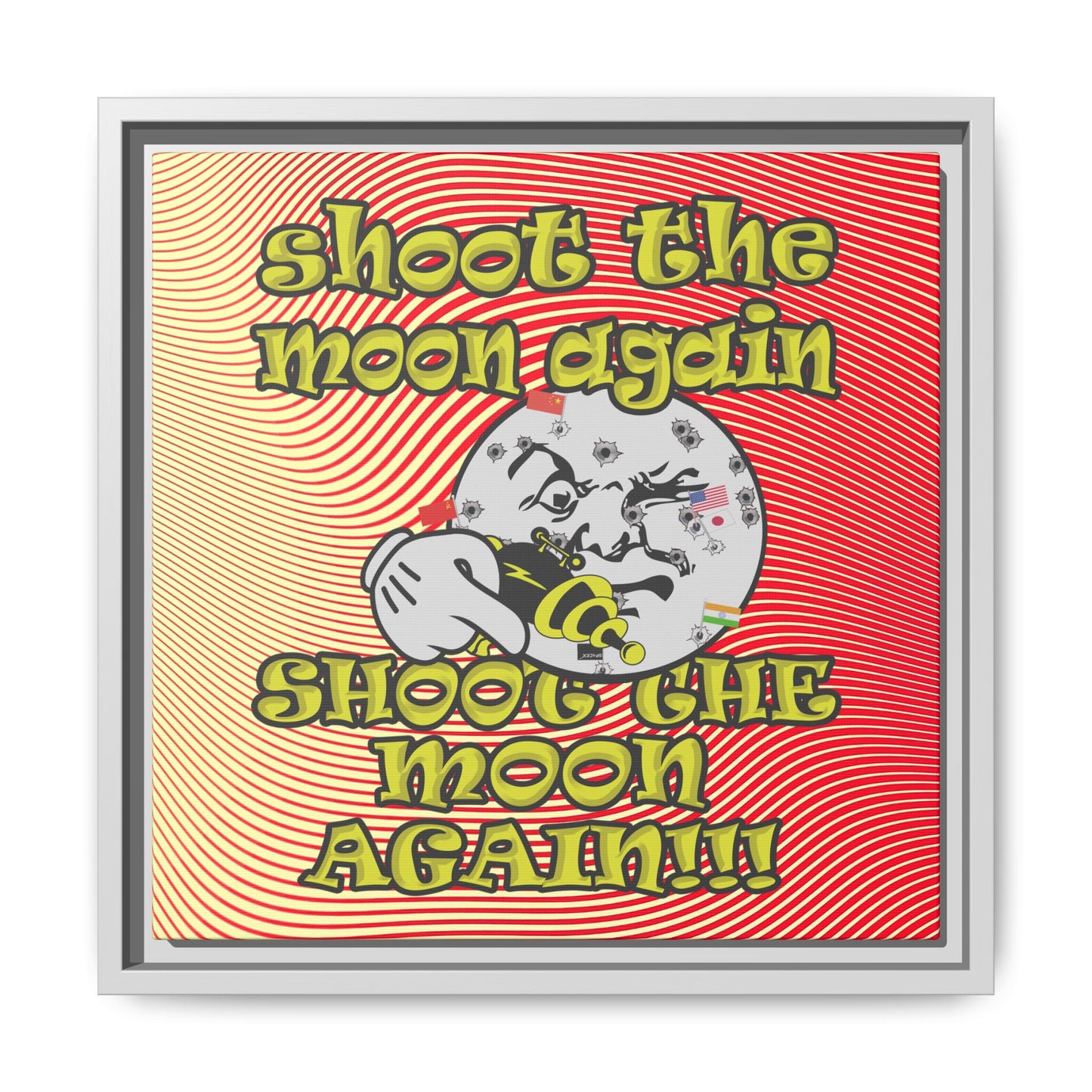 shoot the moon again - framed canvas art (yellow-orange wave)