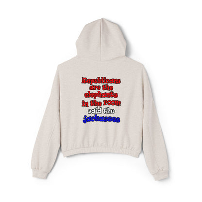 donkeys and elephants - Women's Cinched Bottom Hoodie