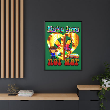 love peace - framed canvas art (dark green)