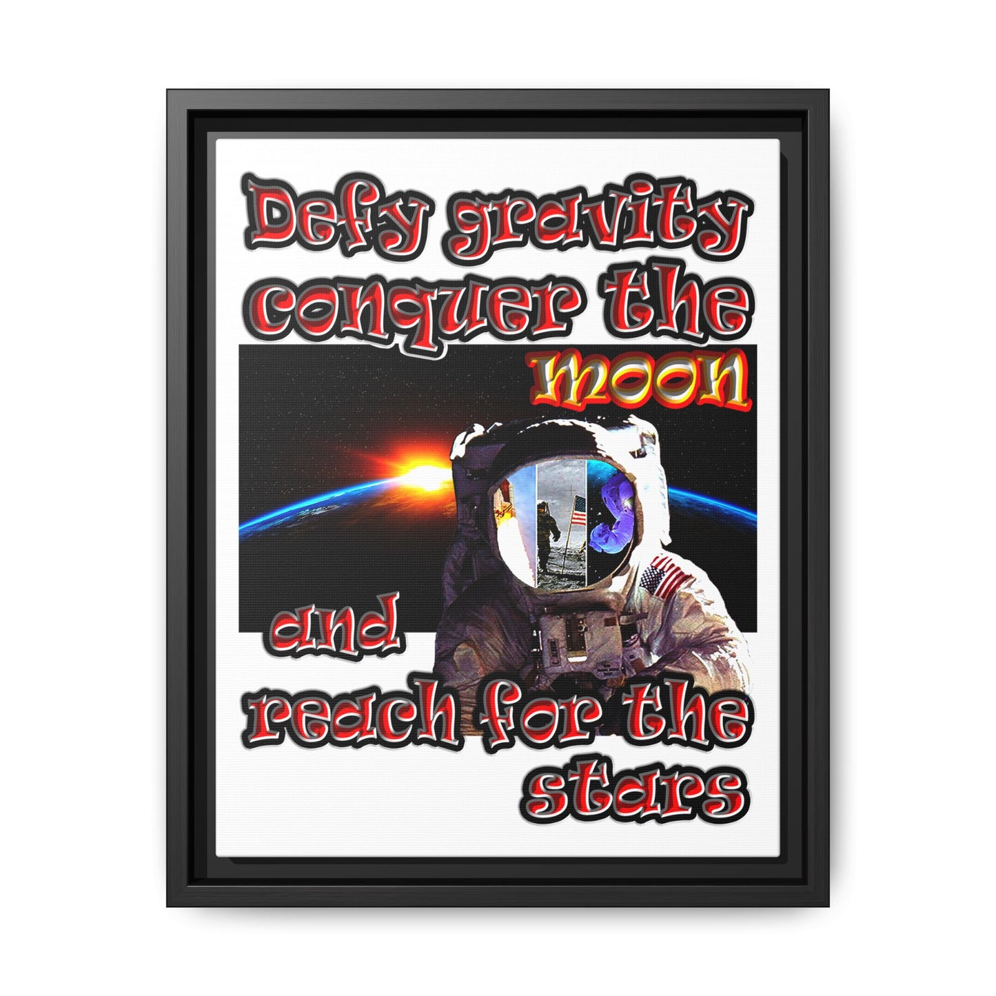 defy conquer reach - framed canvas art (white)