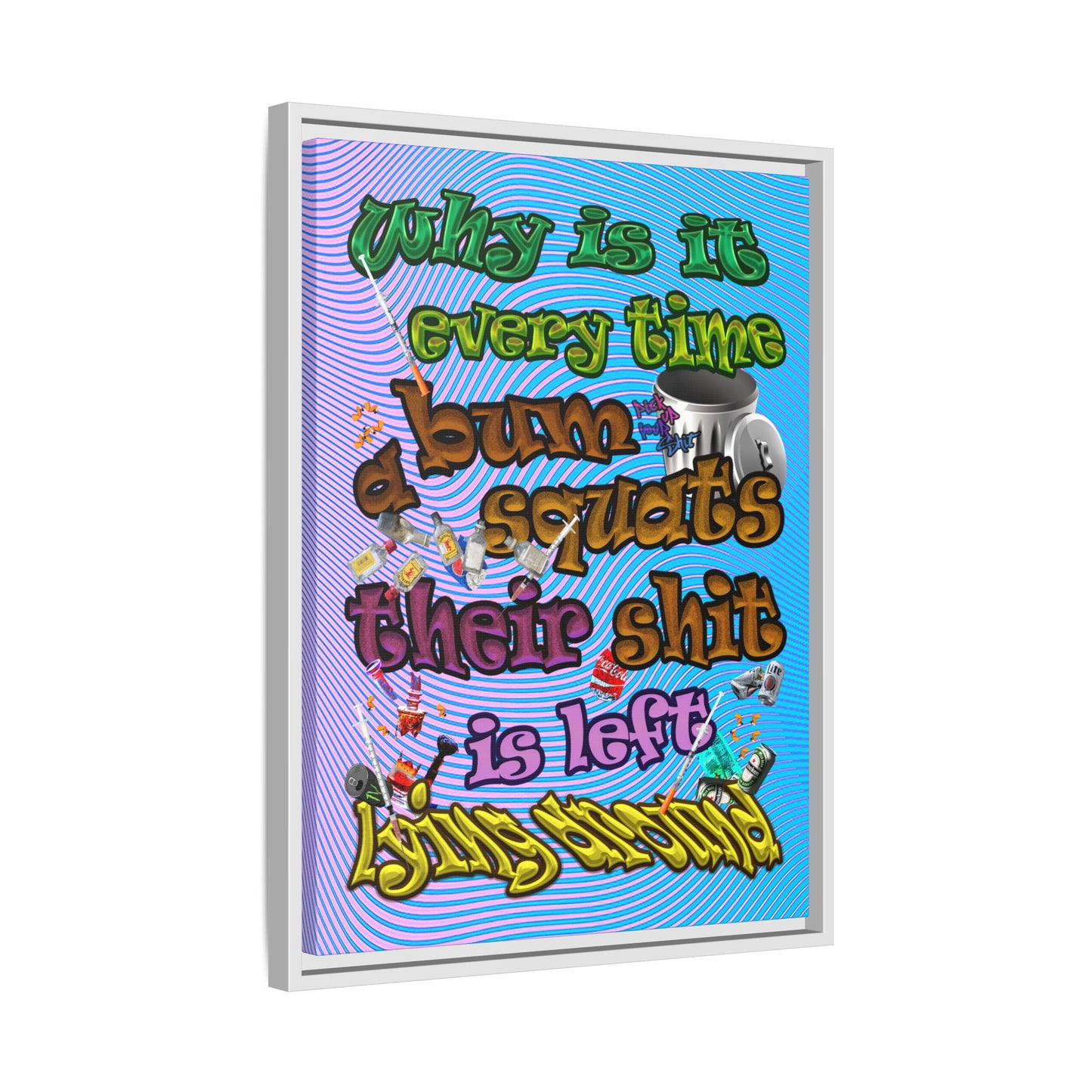 the bum's shit - framed canvas art (light blue-purple wave)