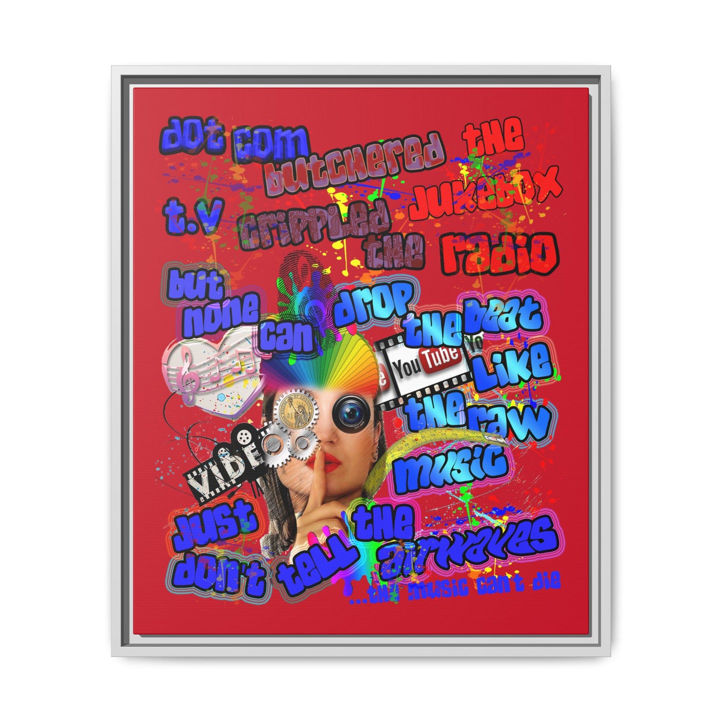 drop the beat - framed canvas art (dark red)