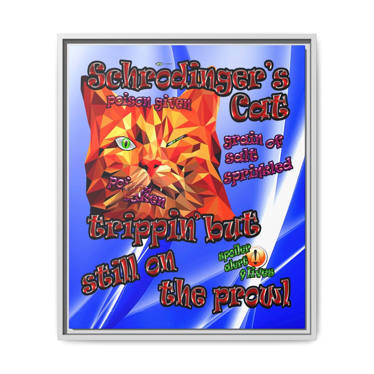 schrodinger's cat - framed canvas art (blue-white wave)