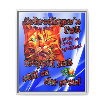 schrodinger's cat - framed canvas art (blue-white wave)