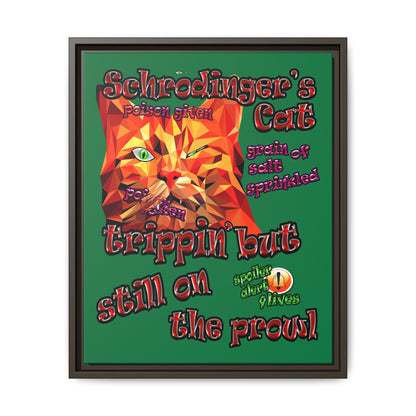 schrodinger's cat - framed canvas art (dark green)