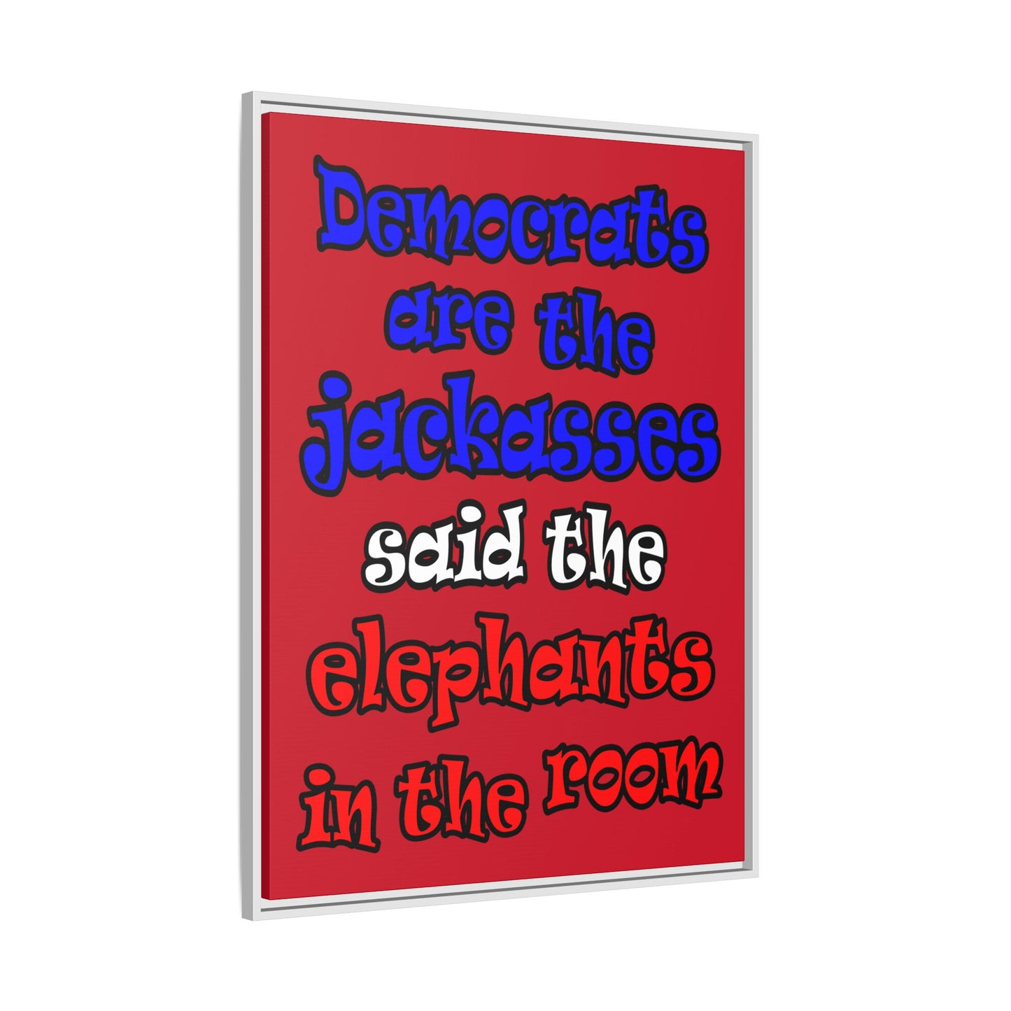 donkeys and elephants - framed canvas art (dark red)