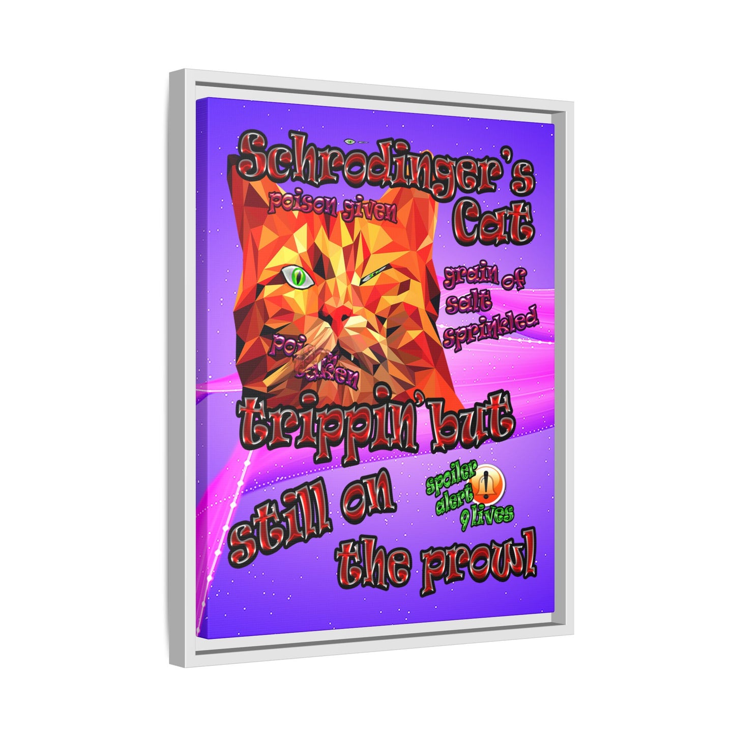 schrodinger's cat - framed canvas art (purple-pink wave)