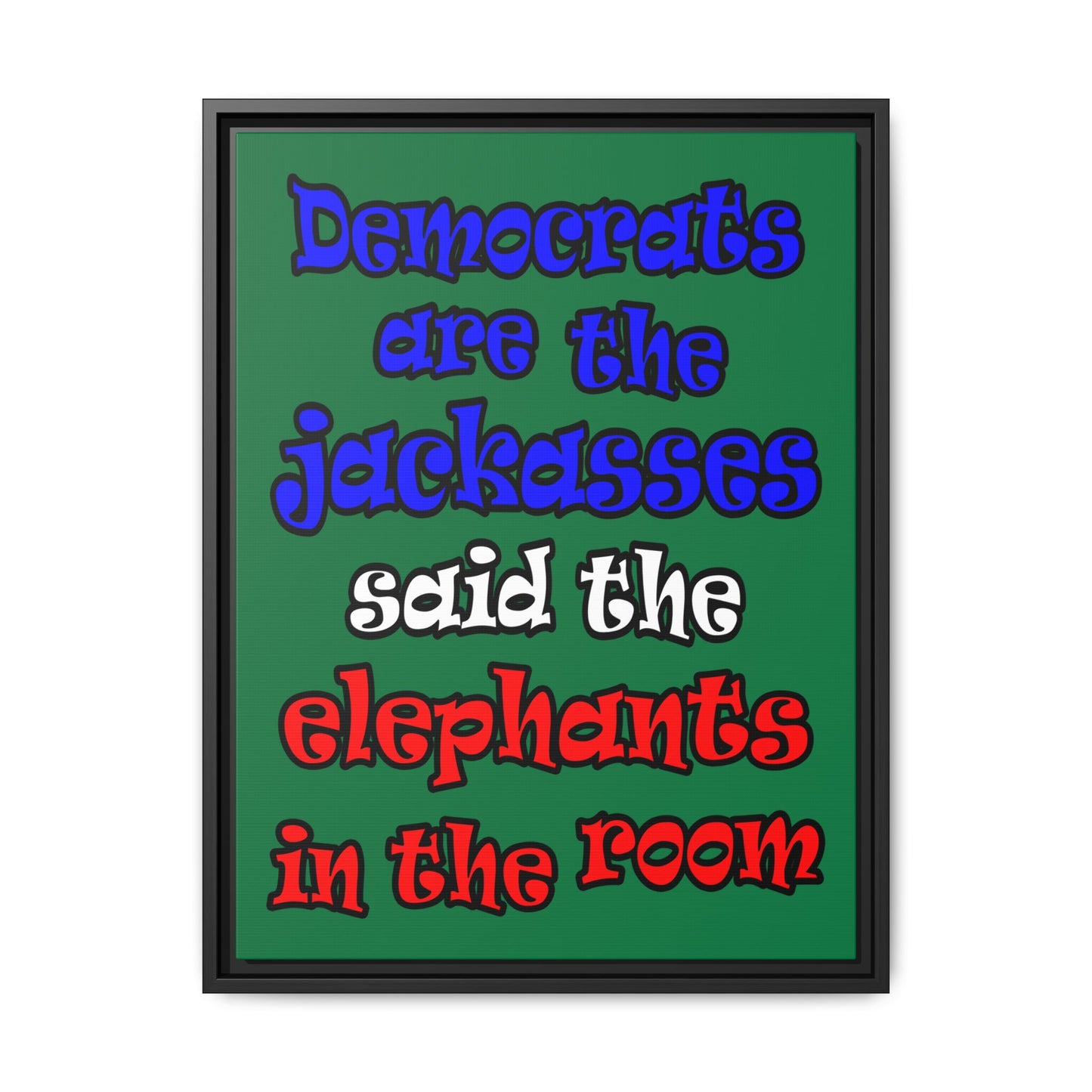 donkeys and elephants - framed canvas art (dark green)