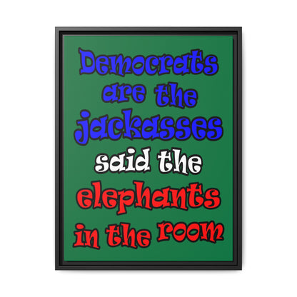 donkeys and elephants - framed canvas art (dark green)