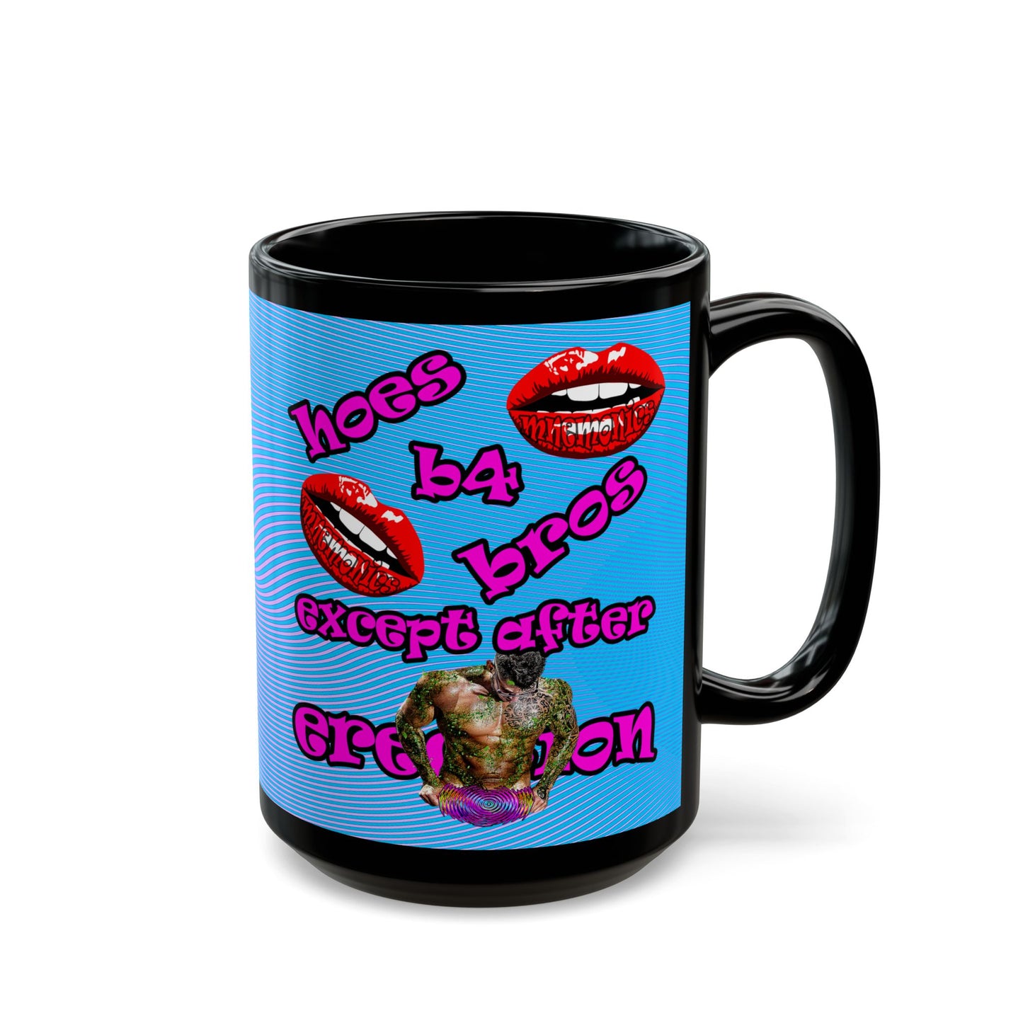 hoes b4 bros - Black Mug (light blue-purple wave)