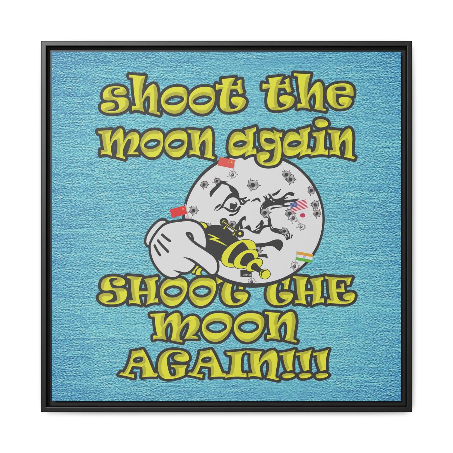 shoot the moon again - framed canvas art (faded blue)