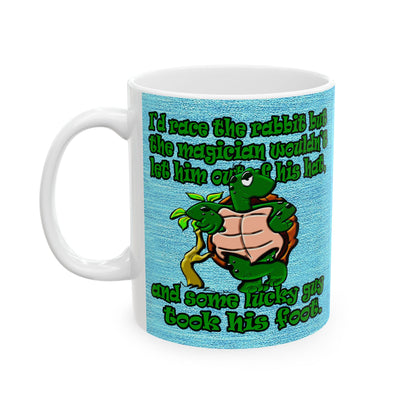 turtle race - White Mug (faded dark blue)