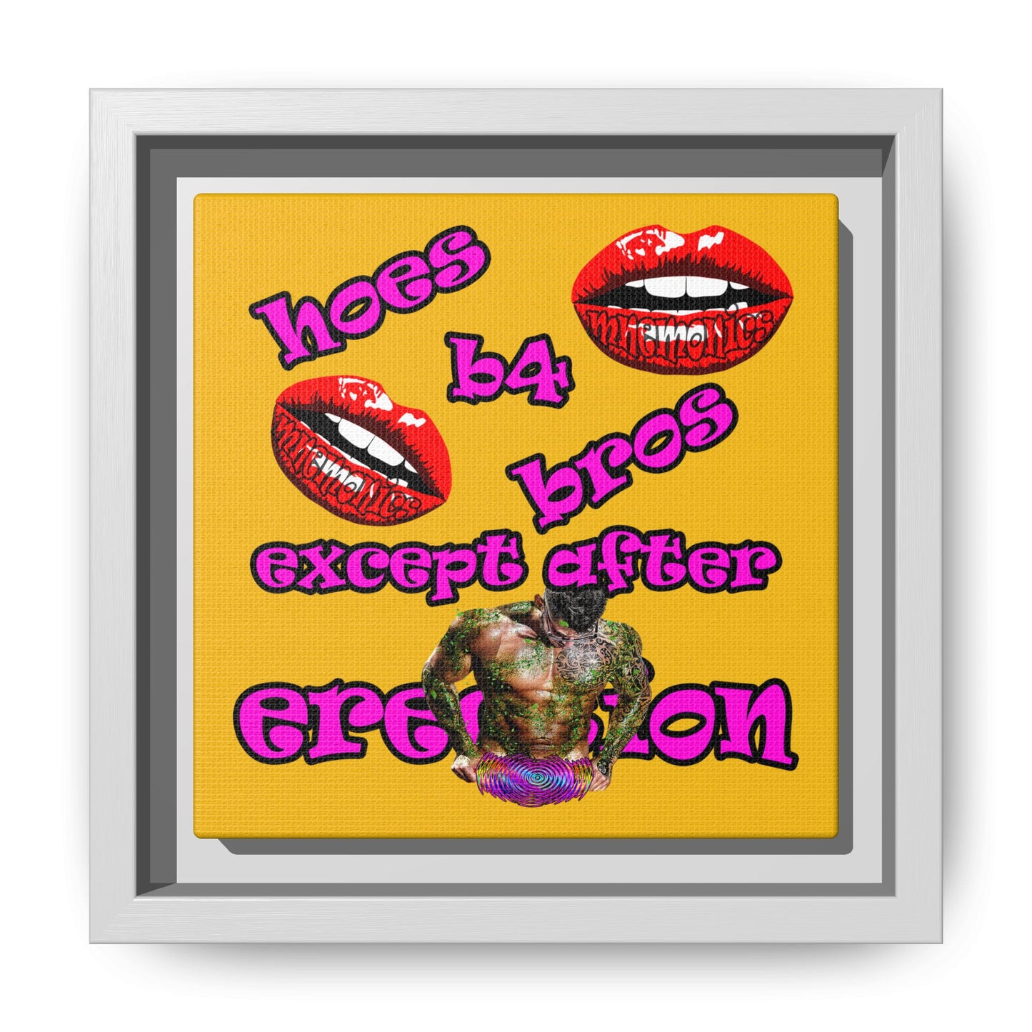 hoes b4 bros - framed canvas art (yellow)