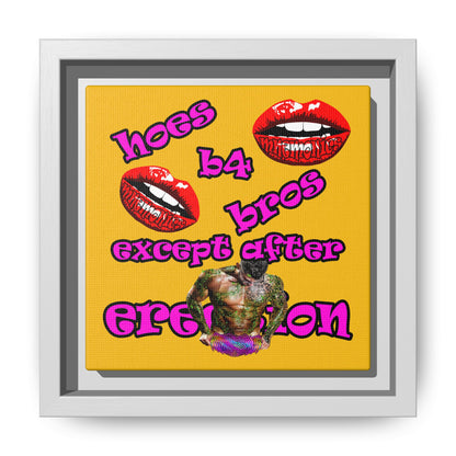 hoes b4 bros - framed canvas art (yellow)