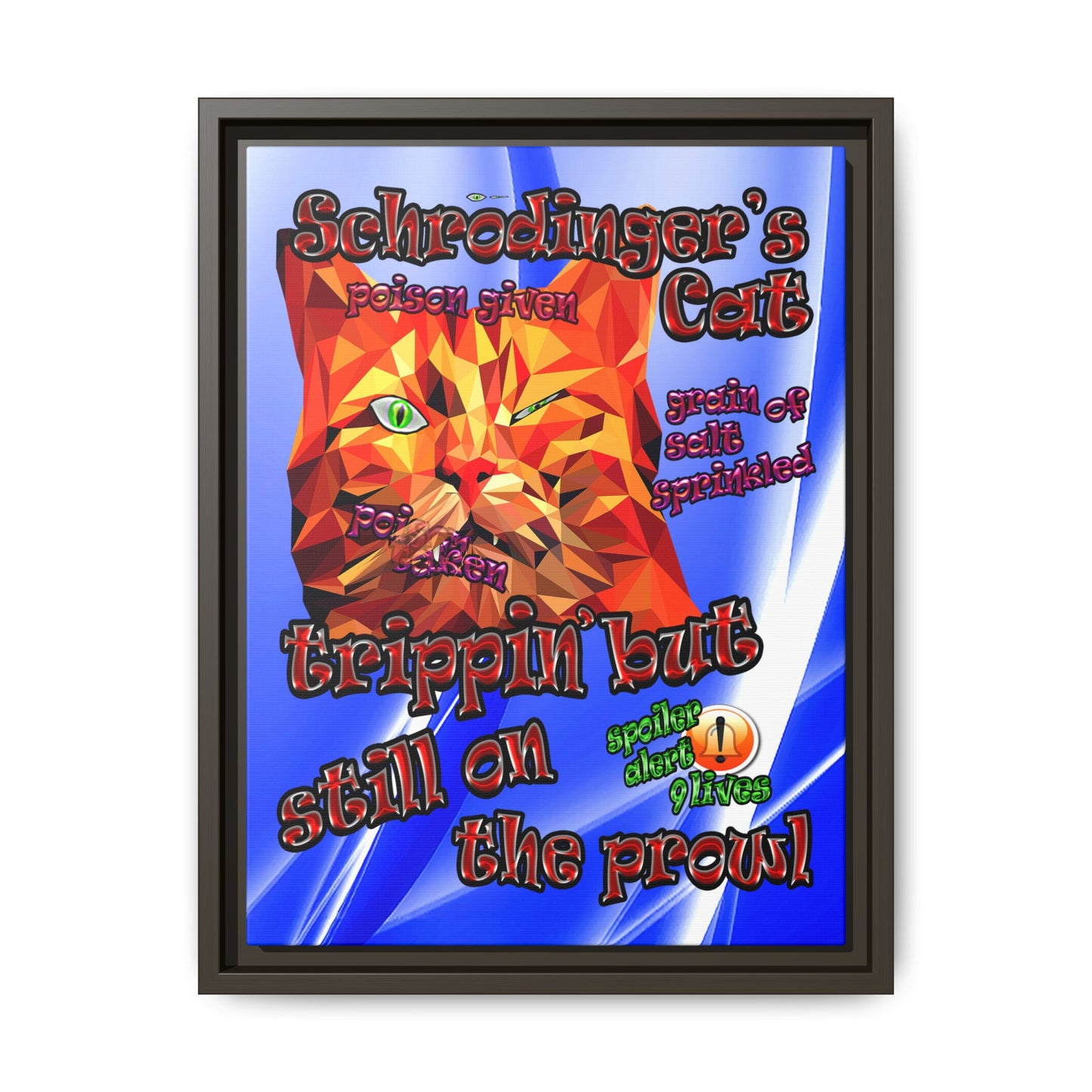 schrodinger's cat - framed canvas art (blue-white wave)