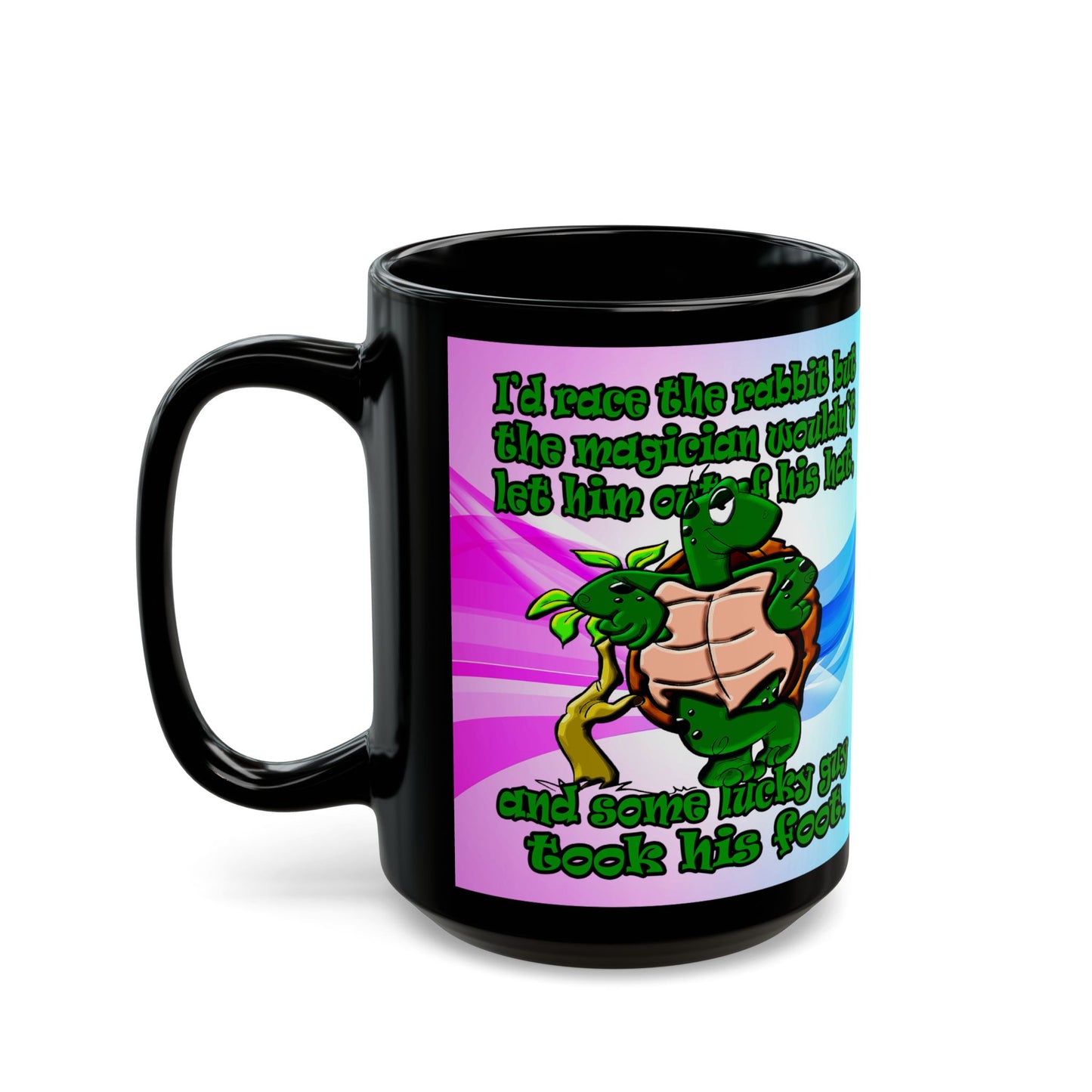 turtle race - Black Mug (light blue-pink wave)