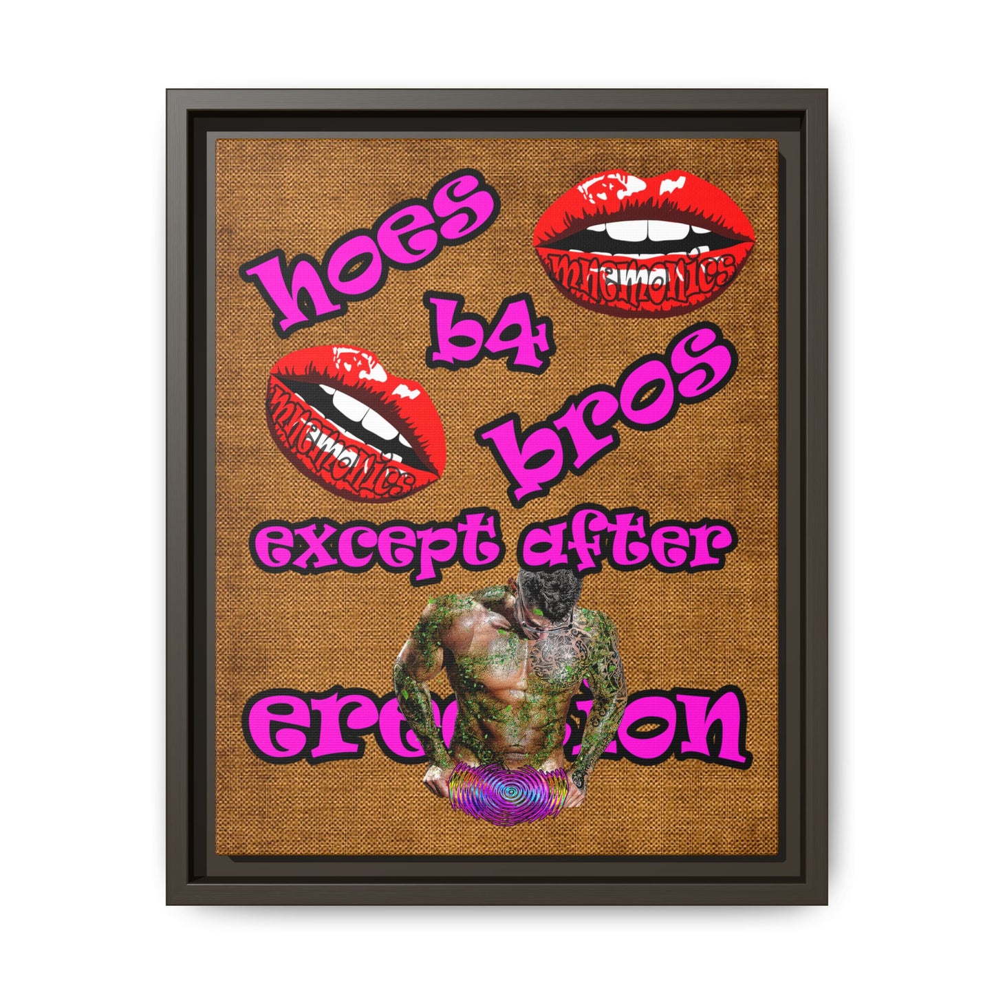 hoes b4 bros - framed canvas art (brown papyrus)