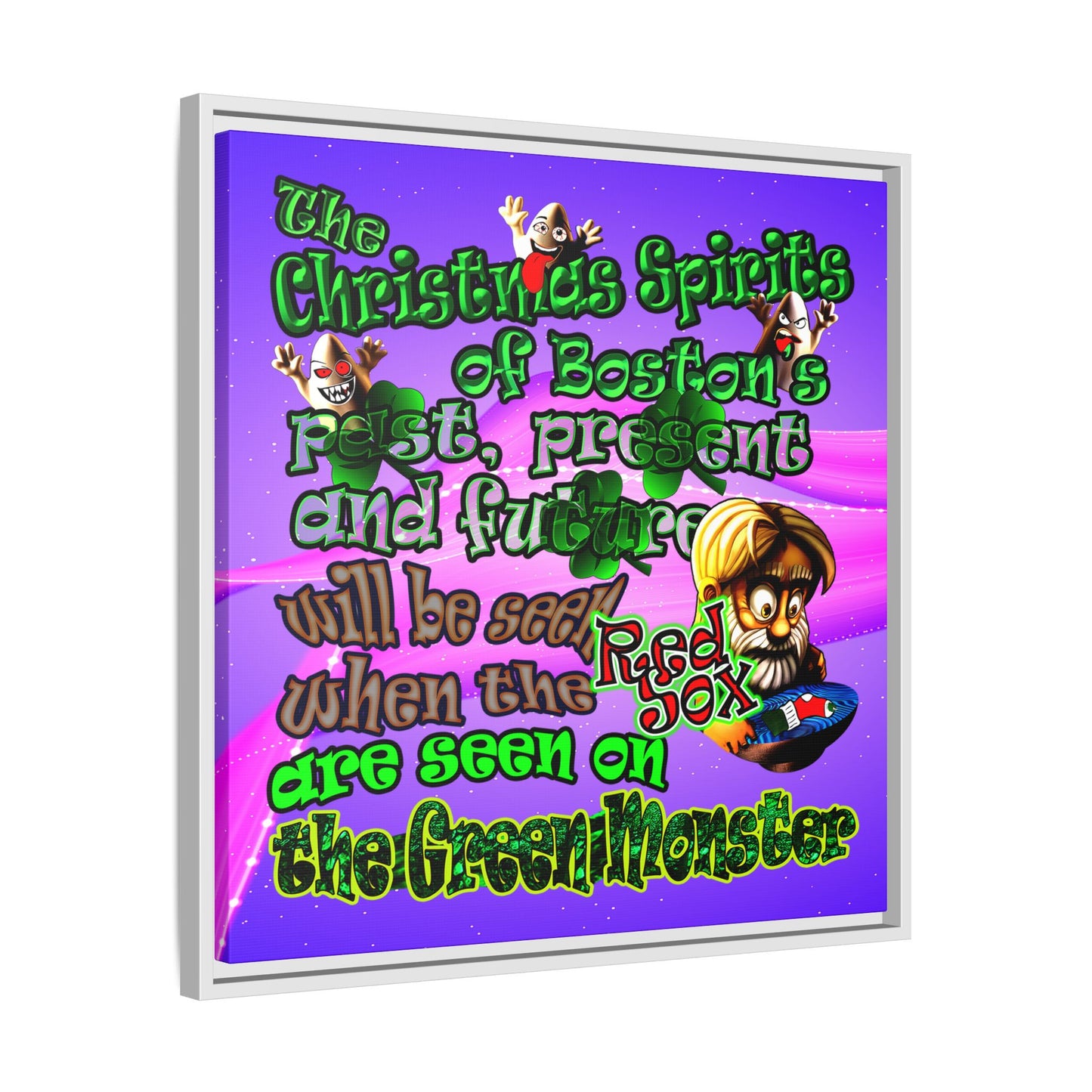 christmas spirits of boston - framed canvas art (purple-pink wave)