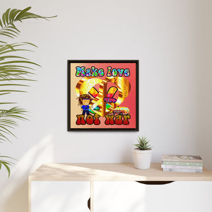 love peace - framed canvas art (yellow-orange wave)
