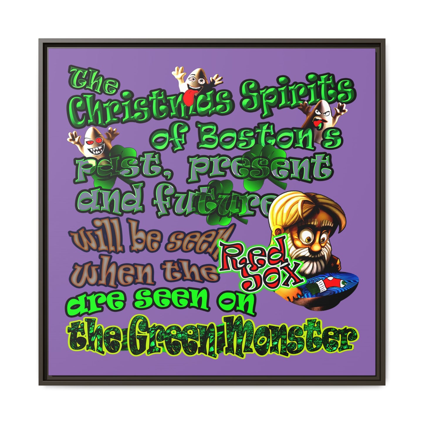 christmas spirits of boston - framed canvas art (light purple)