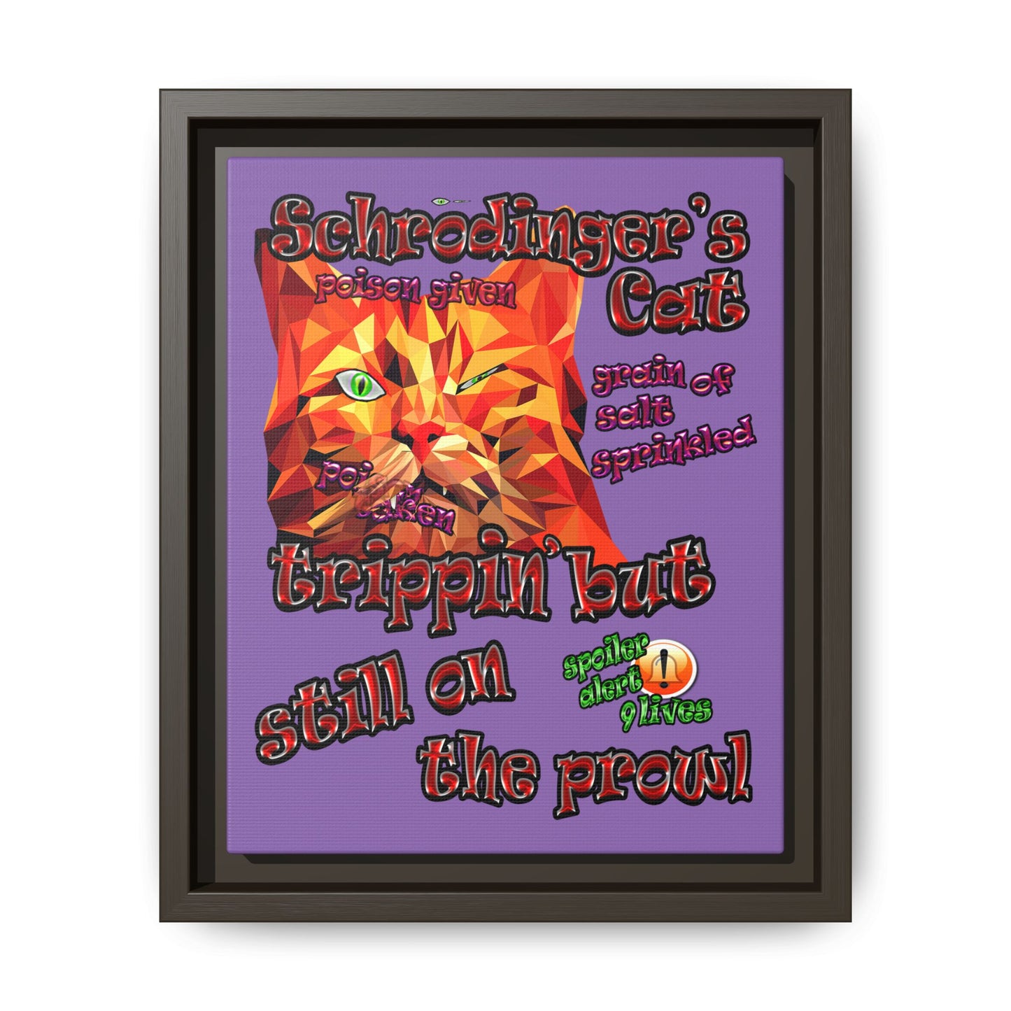 schrodinger's cat - framed canvas art (light purple)