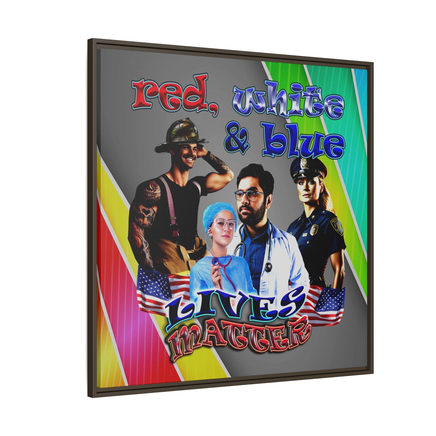 rw&b lives matter - framed canvas art (rainbow split)