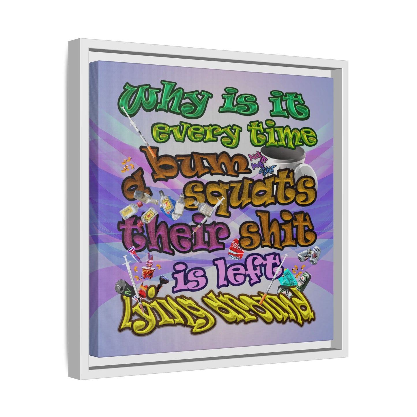 the bum's shit - framed canvas art (light blue-pink wave)