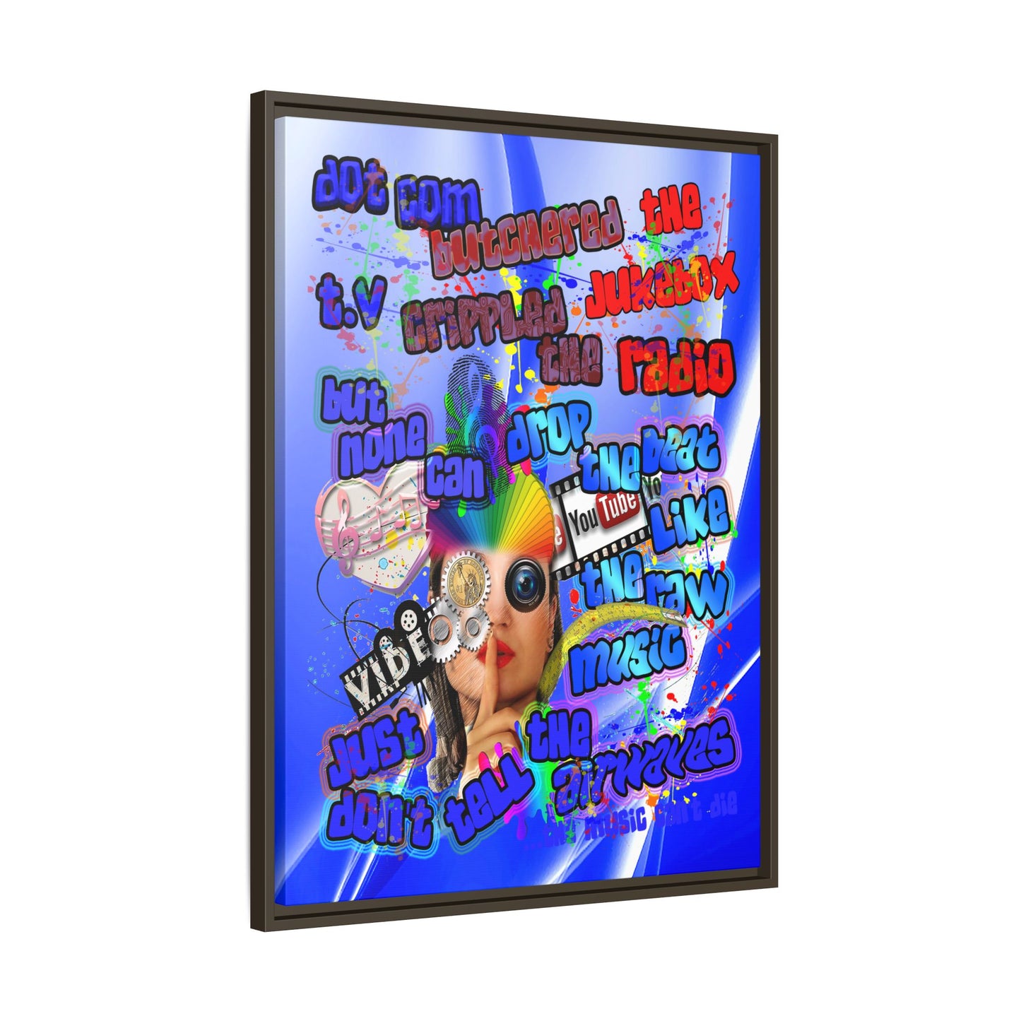 drop the beat - framed canvas art (blue-white wave)