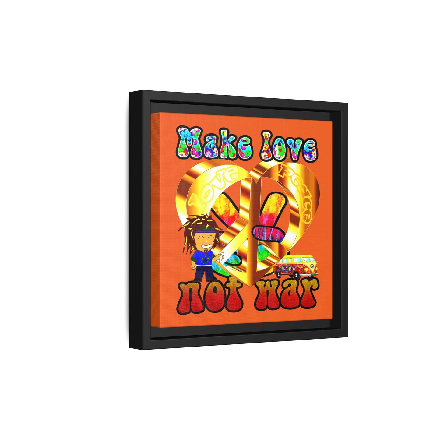 love peace - framed canvas art (orange)