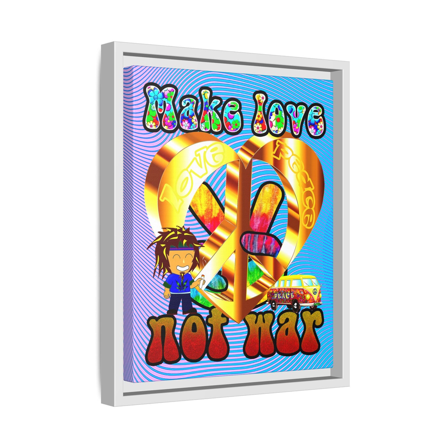 love peace - framed canvas art (light blue-purple wave)