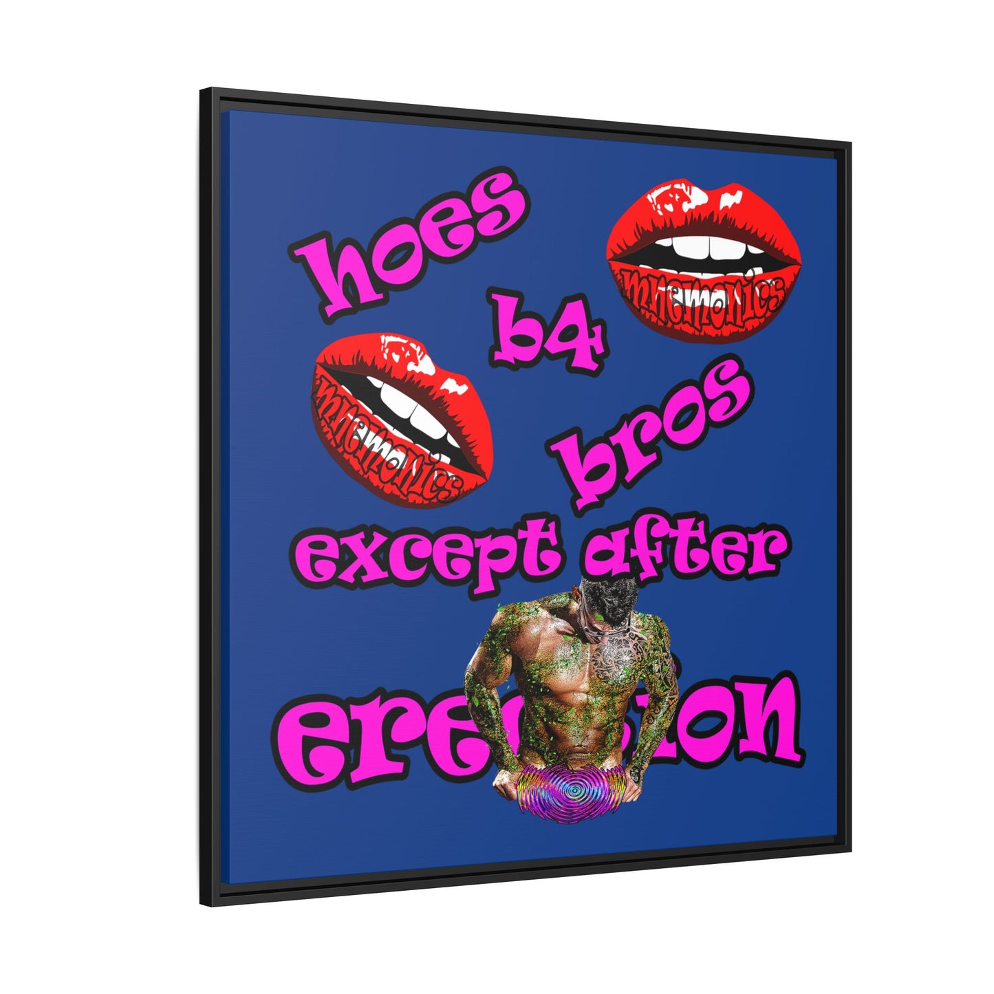 hoes b4 bros - framed canvas art (dark blue)