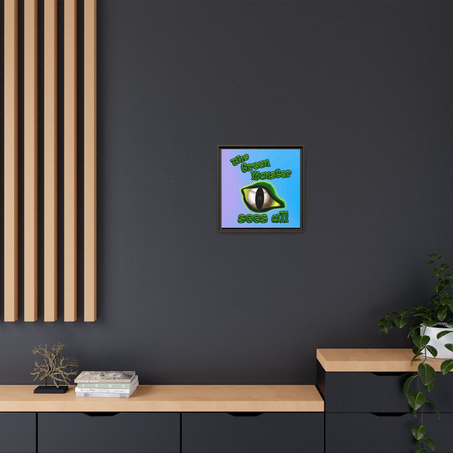 green monster - framed canvas art (light blue-purple wave)