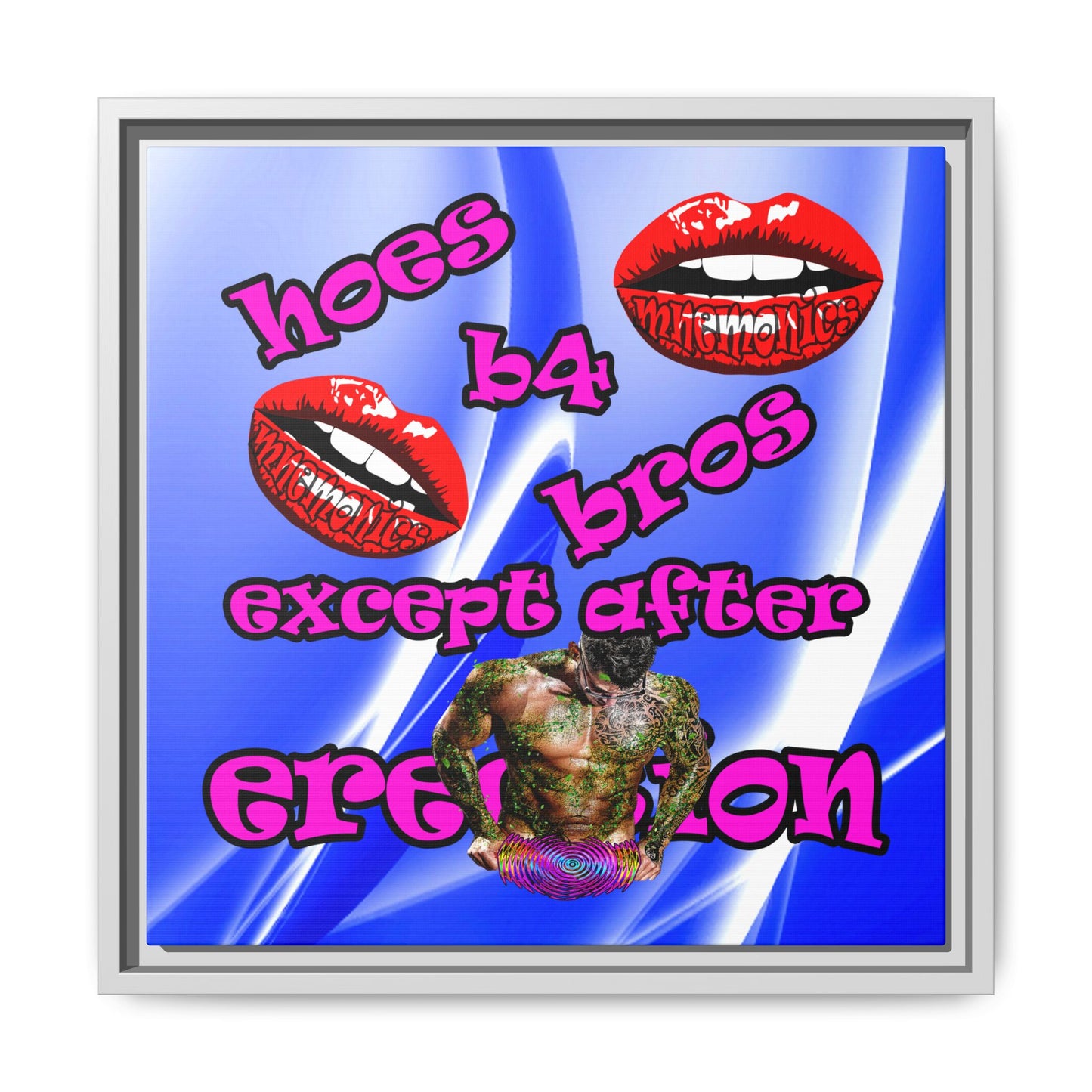 hoes b4 bros - framed canvas art (blue-white wave)