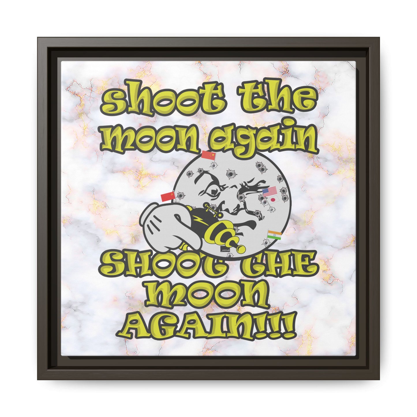 shoot the moon again - framed canvas art (white marble)