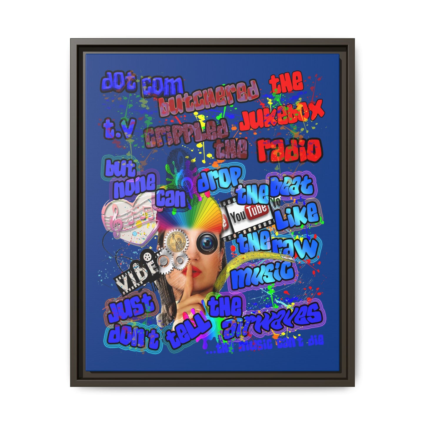 drop the beat - framed canvas art (dark blue)