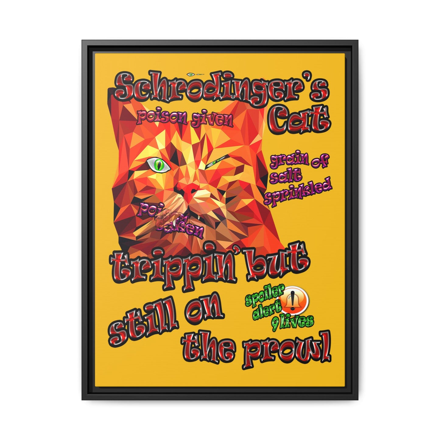 schrodinger's cat - framed canvas art (yellow)