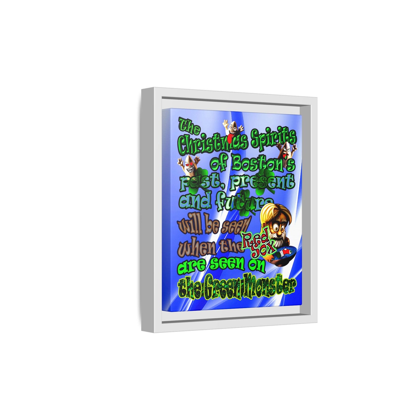 christmas spirits of boston - framed canvas art (blue-white wave)