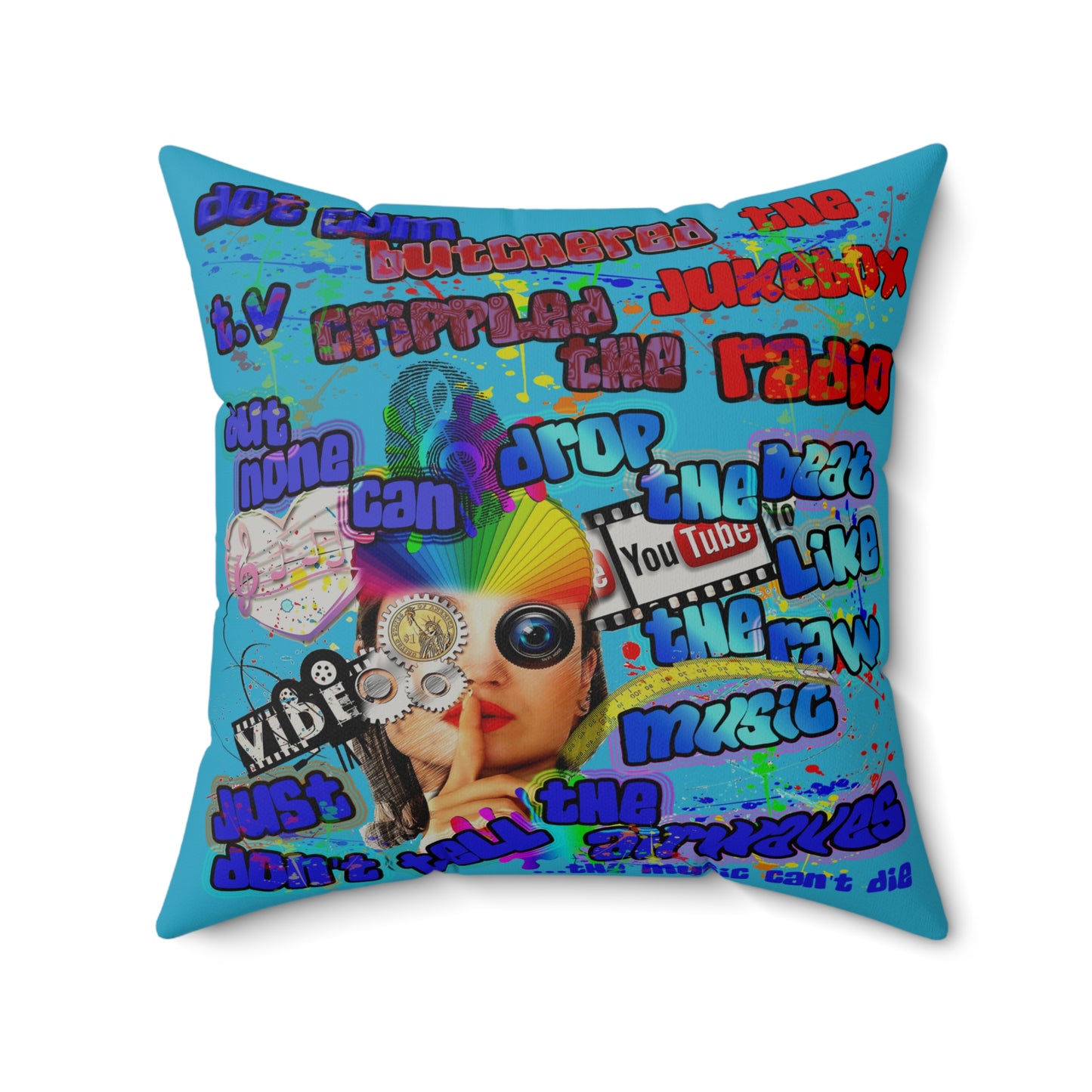 drop the beat - Faux Suede Square Pillow - (turquoise)