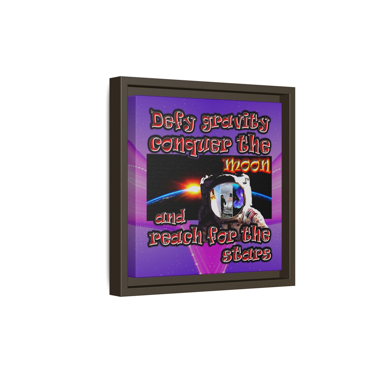 defy conquer reach - framed canvas art (purple-pink wave)